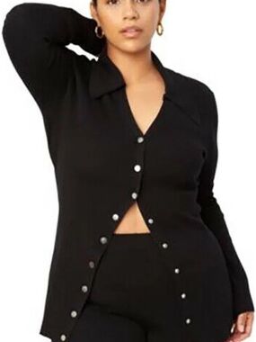 Danielle Bernstein Black Rubbed Button Cardigan Sweater Bell Sleeve XS